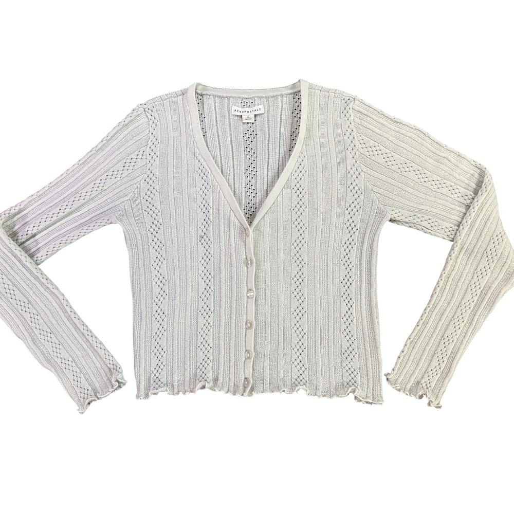 Aéropostale XL Cream Pointelle Cotton Cardigan Y2K Style